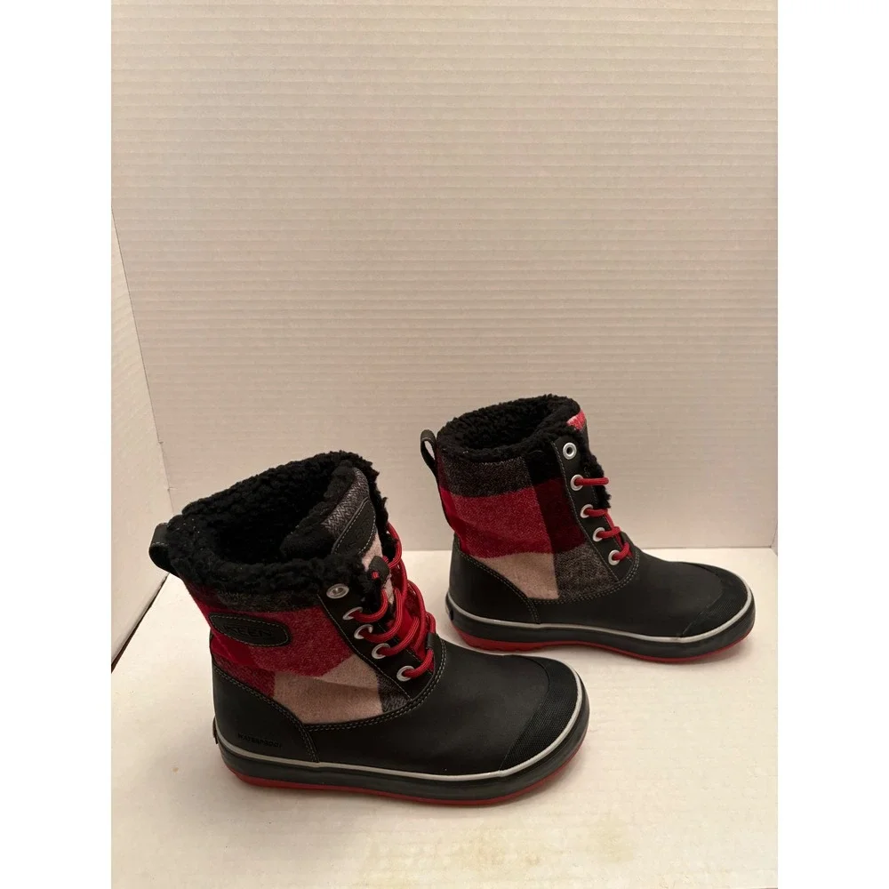 Keen Elsa Waterproof Winter Boots Black Red Plaid Insulated Womens 7 1017403
